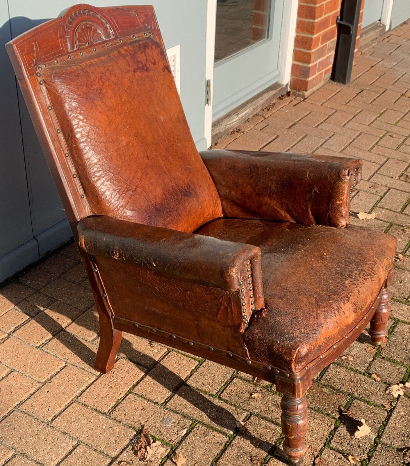 Antique Victorian Leather Library Chair On Castors C 1840's photo for sale
