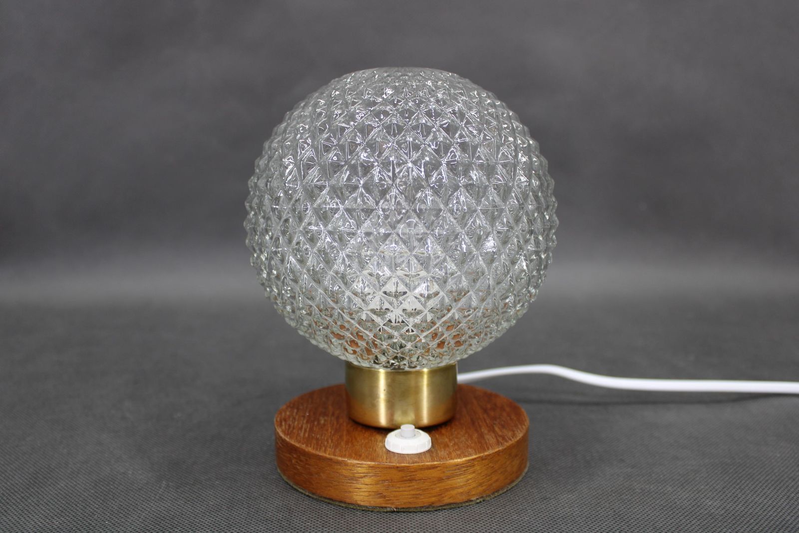 Pair Of Mid Century Glass And Wood Table Lamps, Czechoslovakia, 1970s photo 448.0