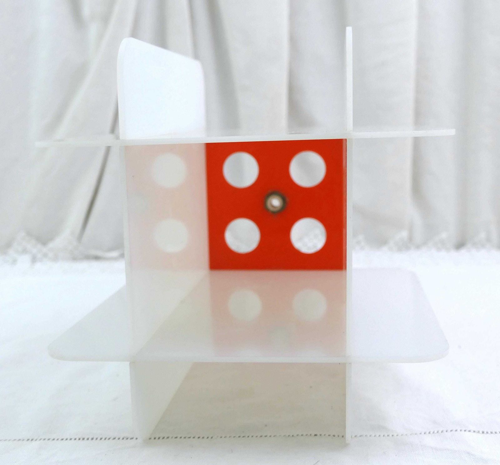 photo furniture Vintage French Mid Century Bright Orange And White Plexiglass Table Top Of Pendant Light Shade, Retro Acrylic 1960s Lighting Accessory