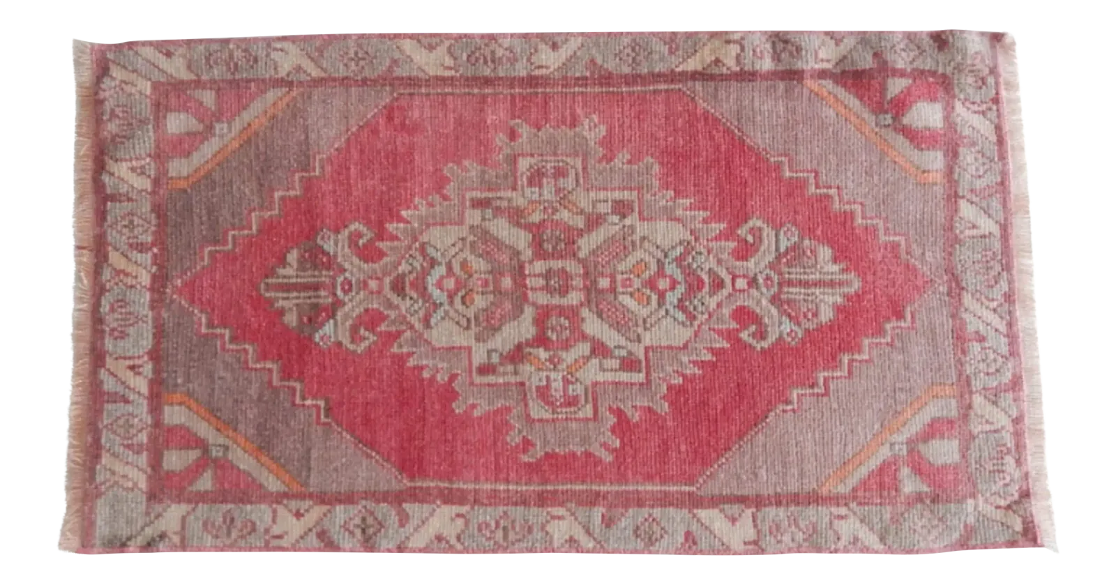 Distressed Low Pile Small Turkish Hand Knotted Yastik Rug 1′10″ × 3′3″