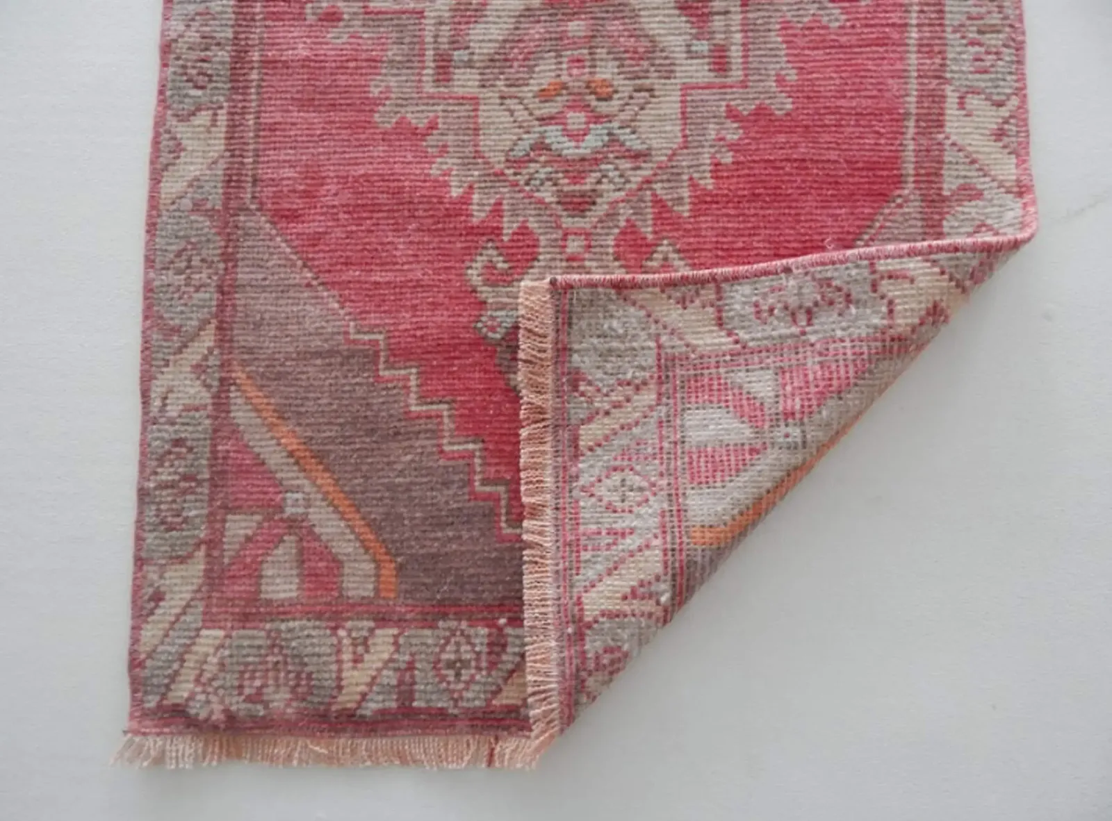 Distressed Low Pile Small Turkish Hand Knotted Yastik Rug 1′10″ × 3′3″ photo vinterior