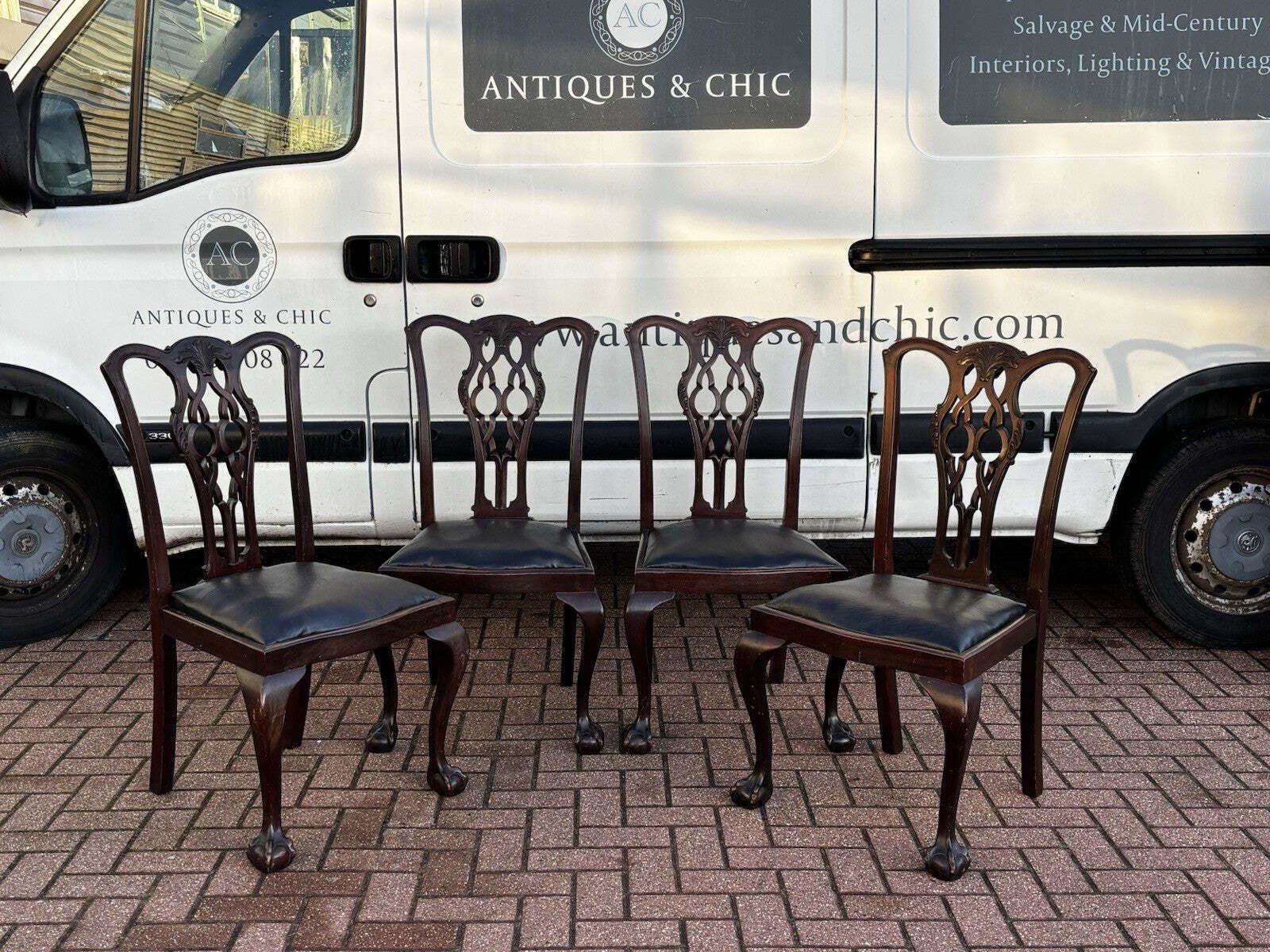 Edwardian Chippendale Revival Mahogany Dining Chairs. With New Upholstery. photo furniture
