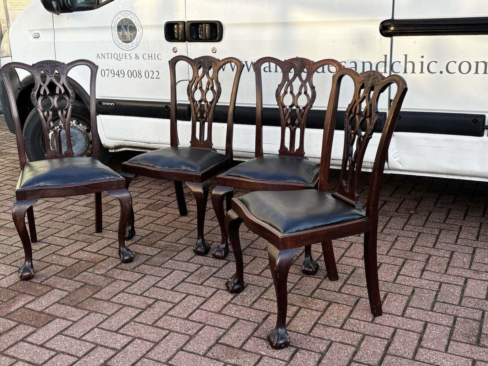 Edwardian Chippendale Revival Mahogany Dining Chairs. With New Upholstery. photo Furniture