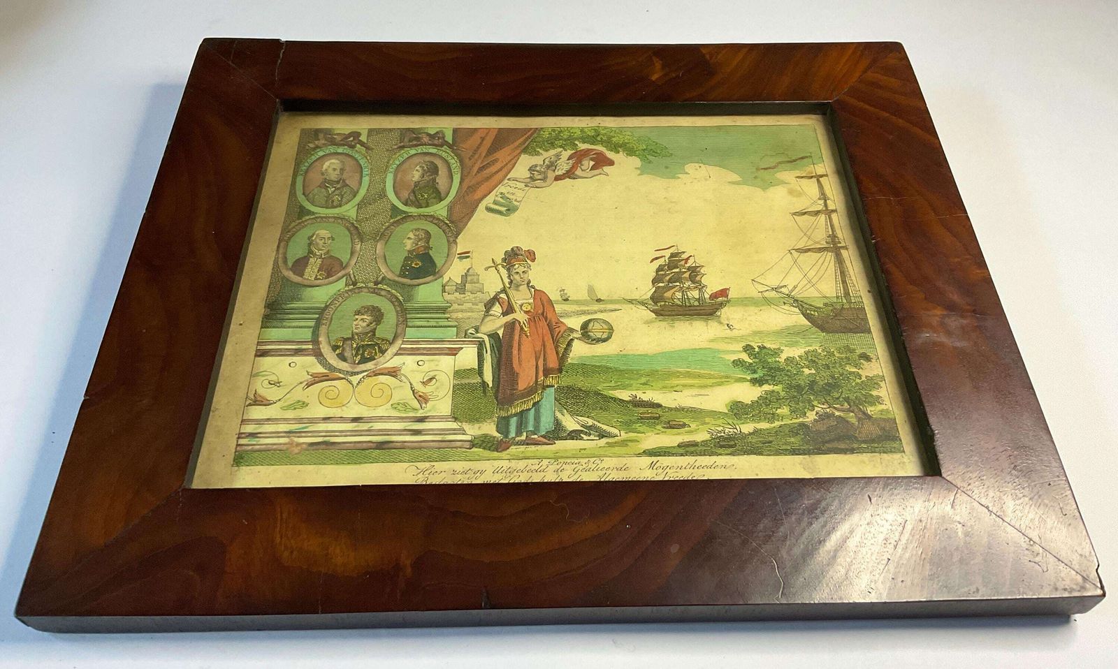 Antique Dutch Hand Coloured Engraving 'Peace In Europe'.