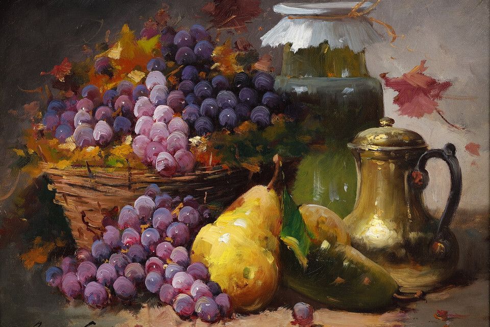 Still Life Painting By Brunel De Neuville, Carved And Gilded Wood Frame photo vinterior