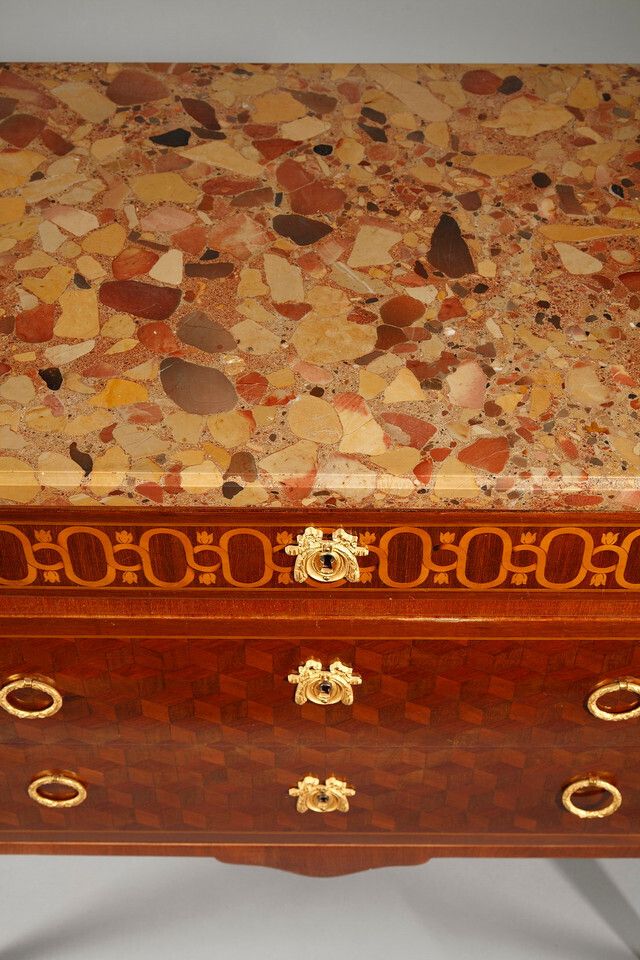 Transitional Style Chest Of Drawers In Marquettery Of Wood And Gilded Bronze photo vinterior