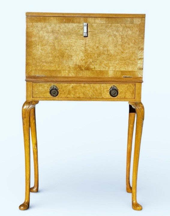 Original Art Deco Birds Eye Maple Cocktail Cabinet With Fitted Interior & Drawer