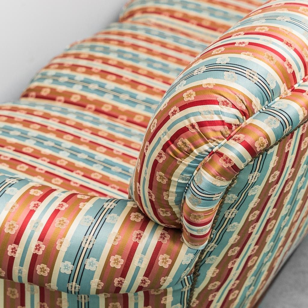 photo for sale Vintage 3 Seater Sofa With Multicolored Striped Fabric And Wood From The 1950s, Vintage Modern Antiques