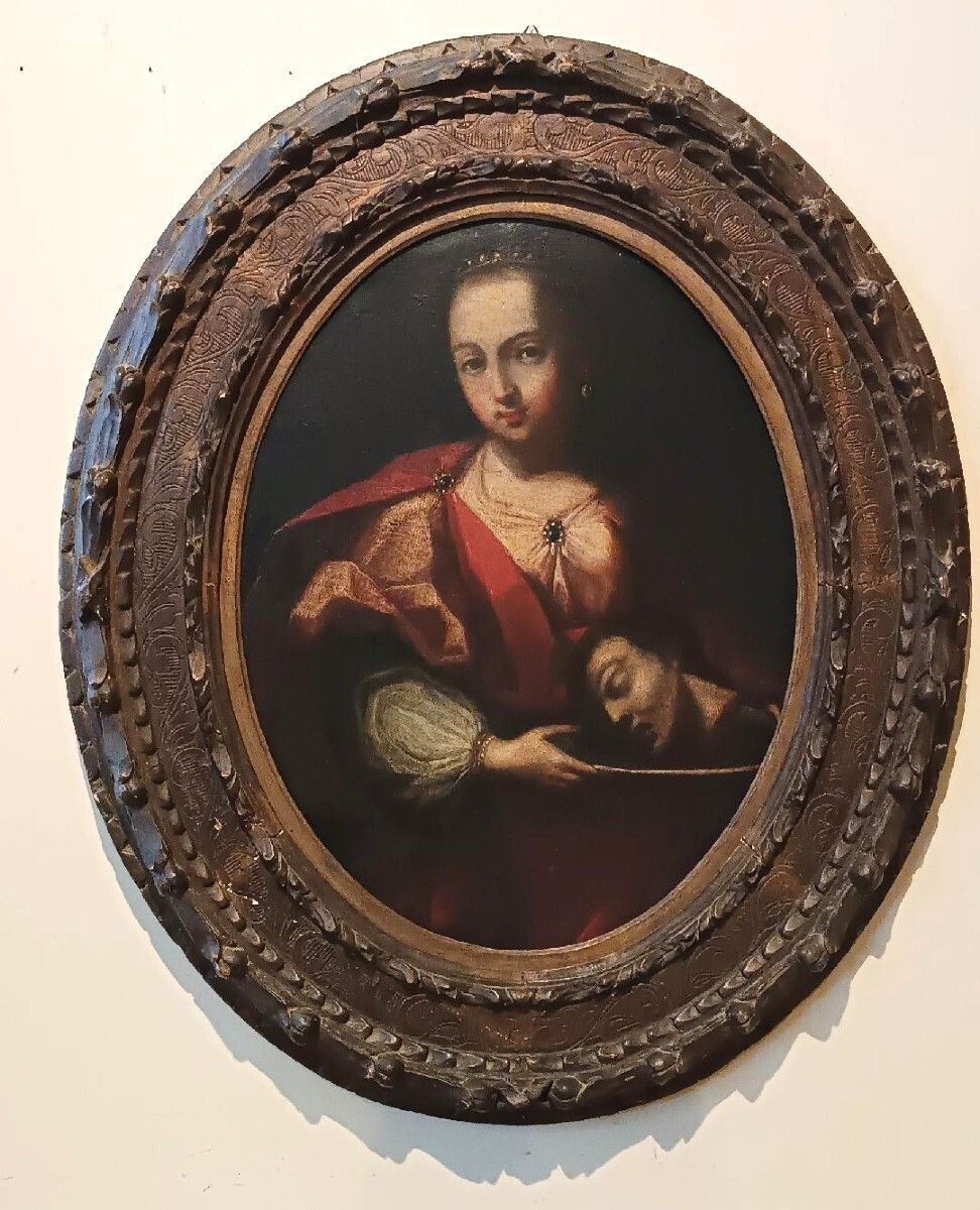 1456.0 Antique Oil Painting On Canvas, Salome Holding The Head Of John The Baptist   18th Century photo