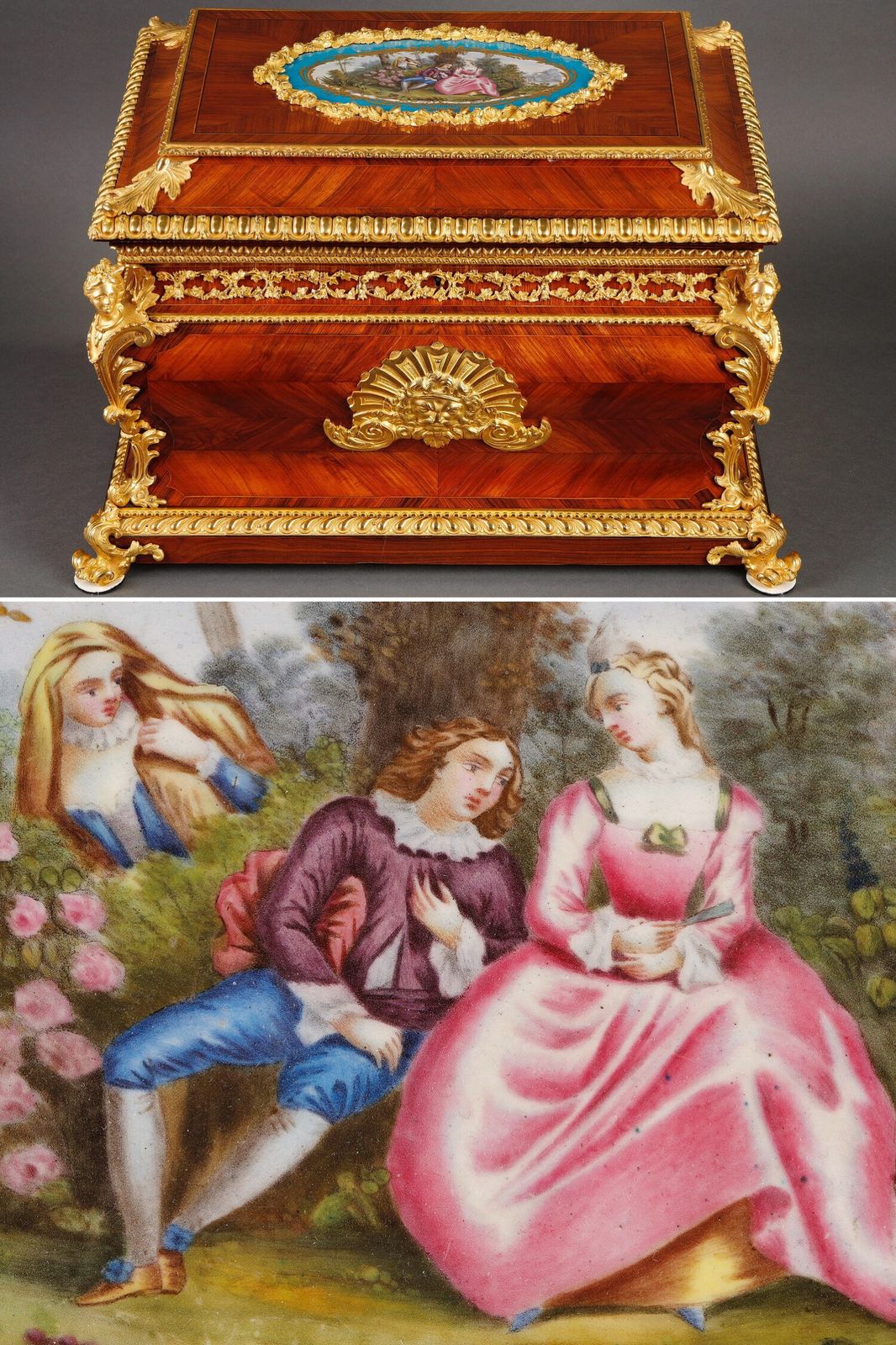 Louis XV Style Box In Rosewood, Gilt Bronze And Porcelain, Napoleon III