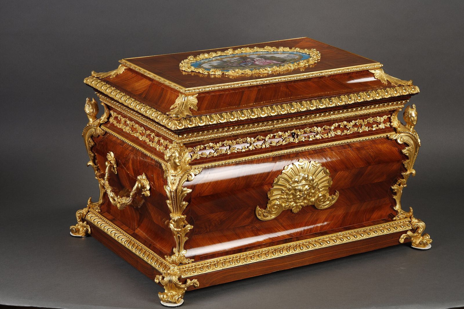 Louis XV Style Box In Rosewood, Gilt Bronze And Porcelain, Napoleon III photo vinterior