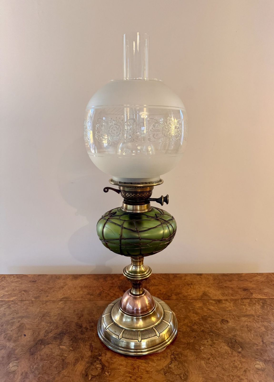 Wonderful Quality Antique Copper & Brass Oil Lamp photo furniture
