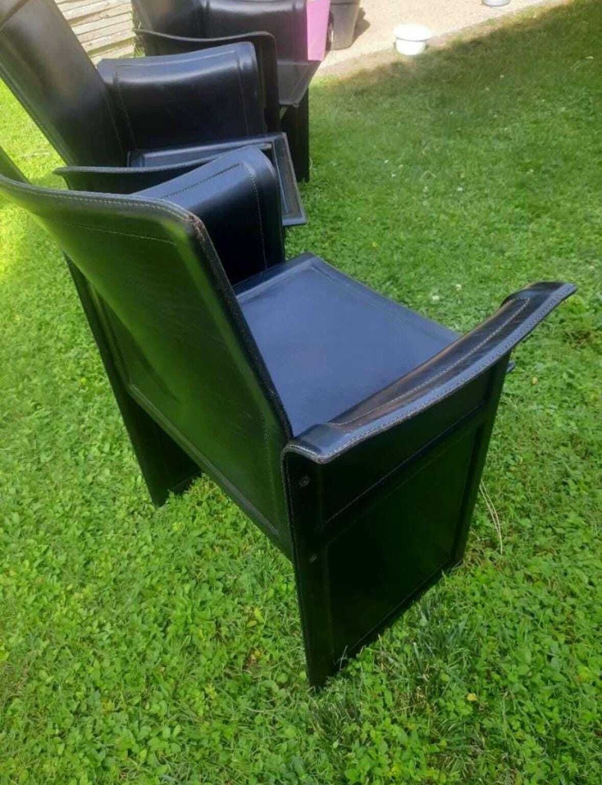 1 Of 6 Korium Chairs In Black Leather, Tito Agnoli For Matteo Grassi, 1980s, Designer Chairs , Vintage Furniture photo Furniture