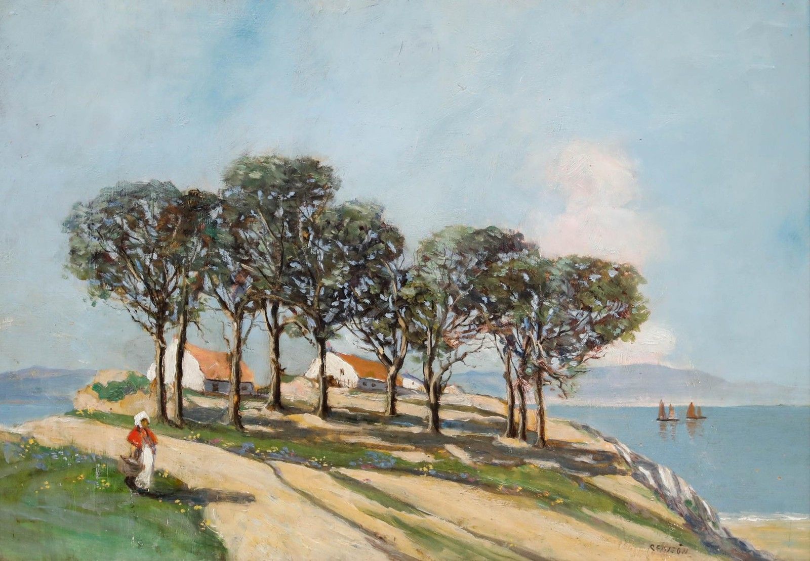 William Renison (1866 1940) Framed Oil, Cottages By The Coast photo furniture