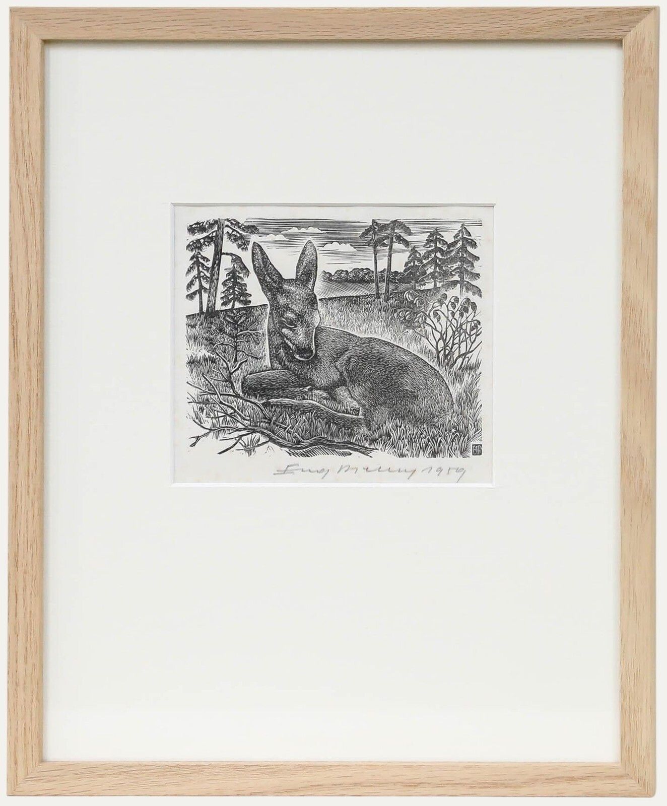 Eugene Pichell (1905 1976) Framed 1959 Wood Engraving, The Fawn