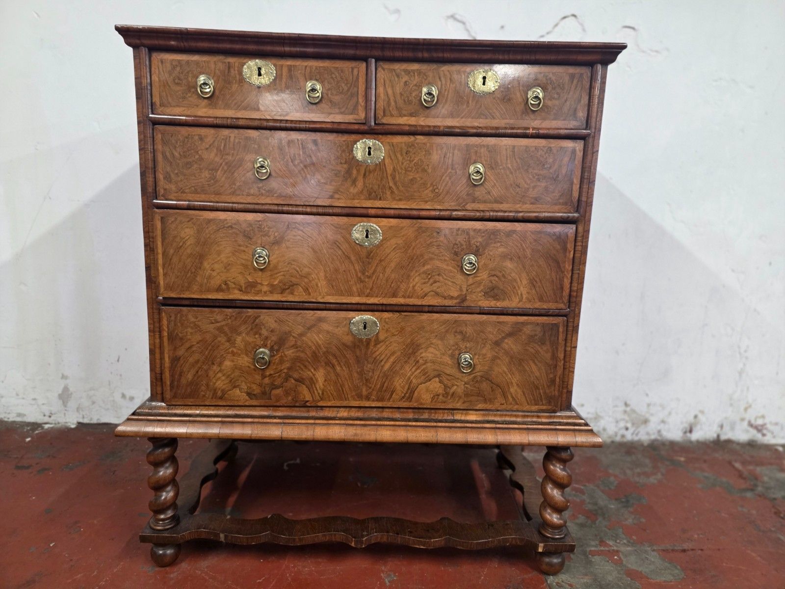 photo buy Antique Burr Walnut Queen Anne Chest On Stand 1710.