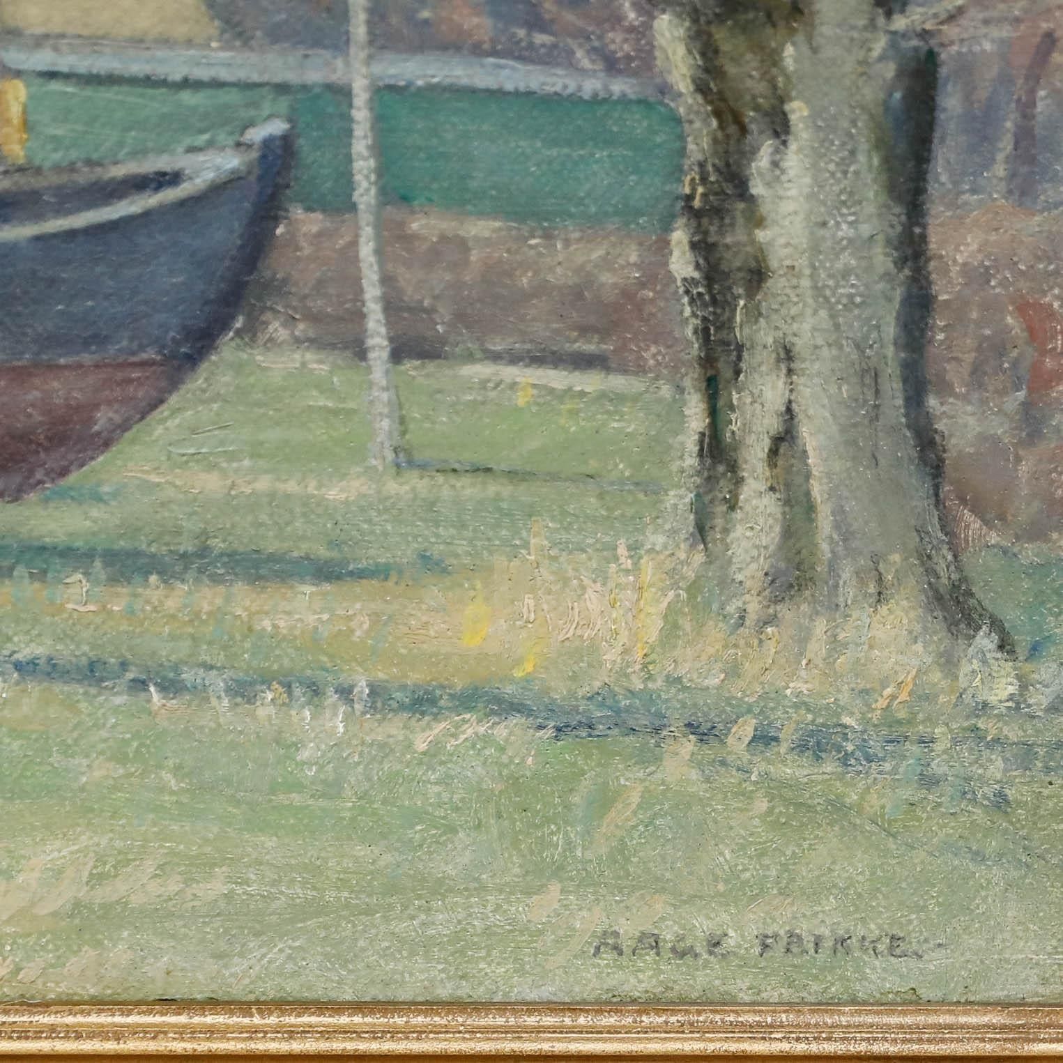 Aage Frikke (1884 1972) Danish School Mid 20th Century Oil, Boats By The Shore photo vinterior