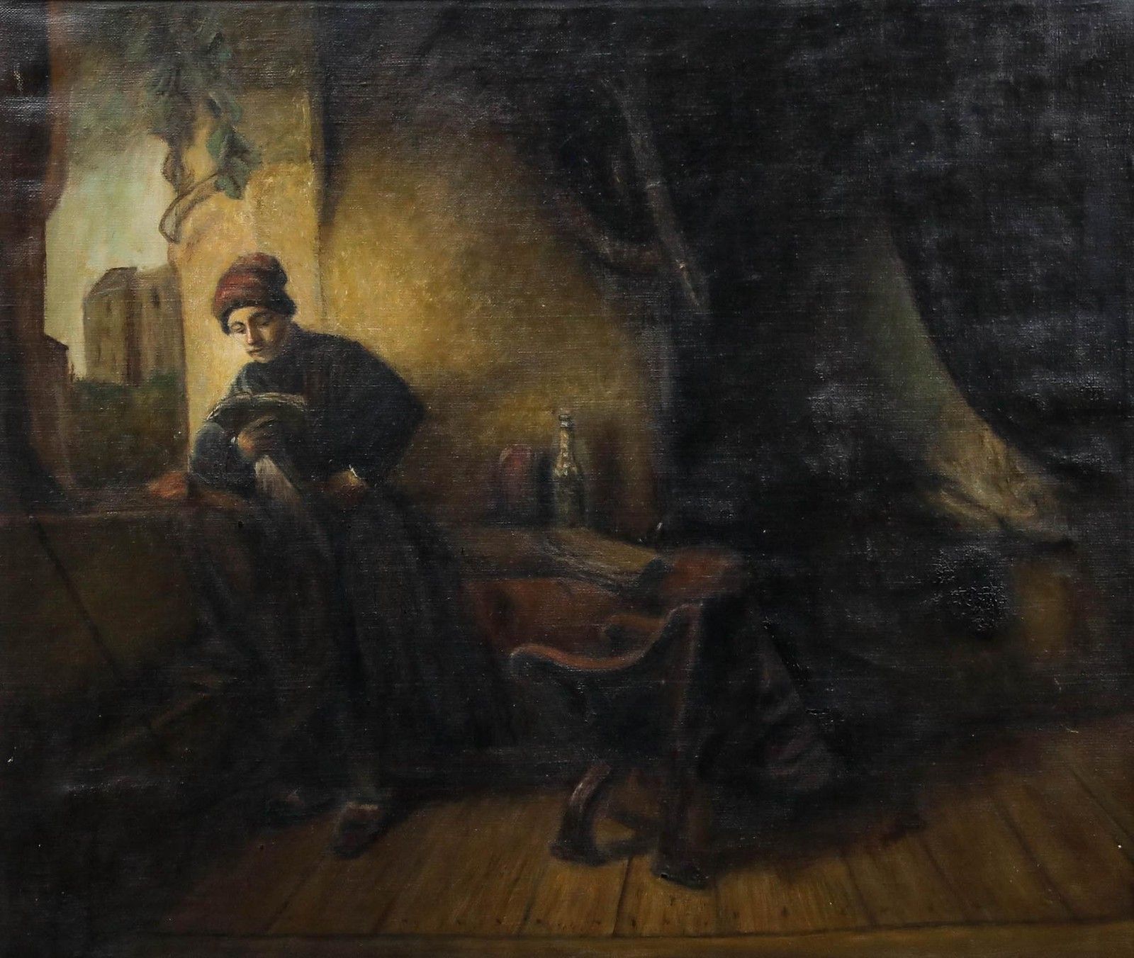 After Willem Drost (1633 1663) 20th Century Oil, The Student photo furniture