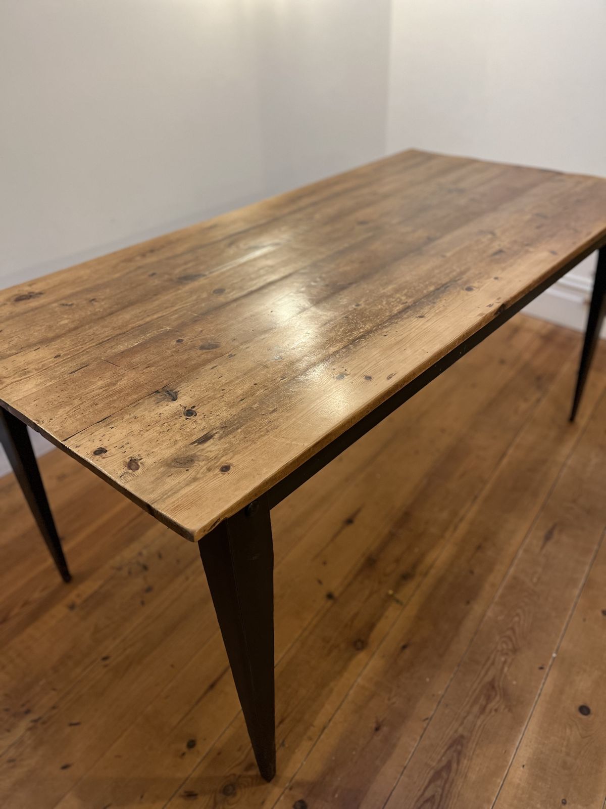Industrial Style Dining Table With Reclaimed Plank Top photo furniture