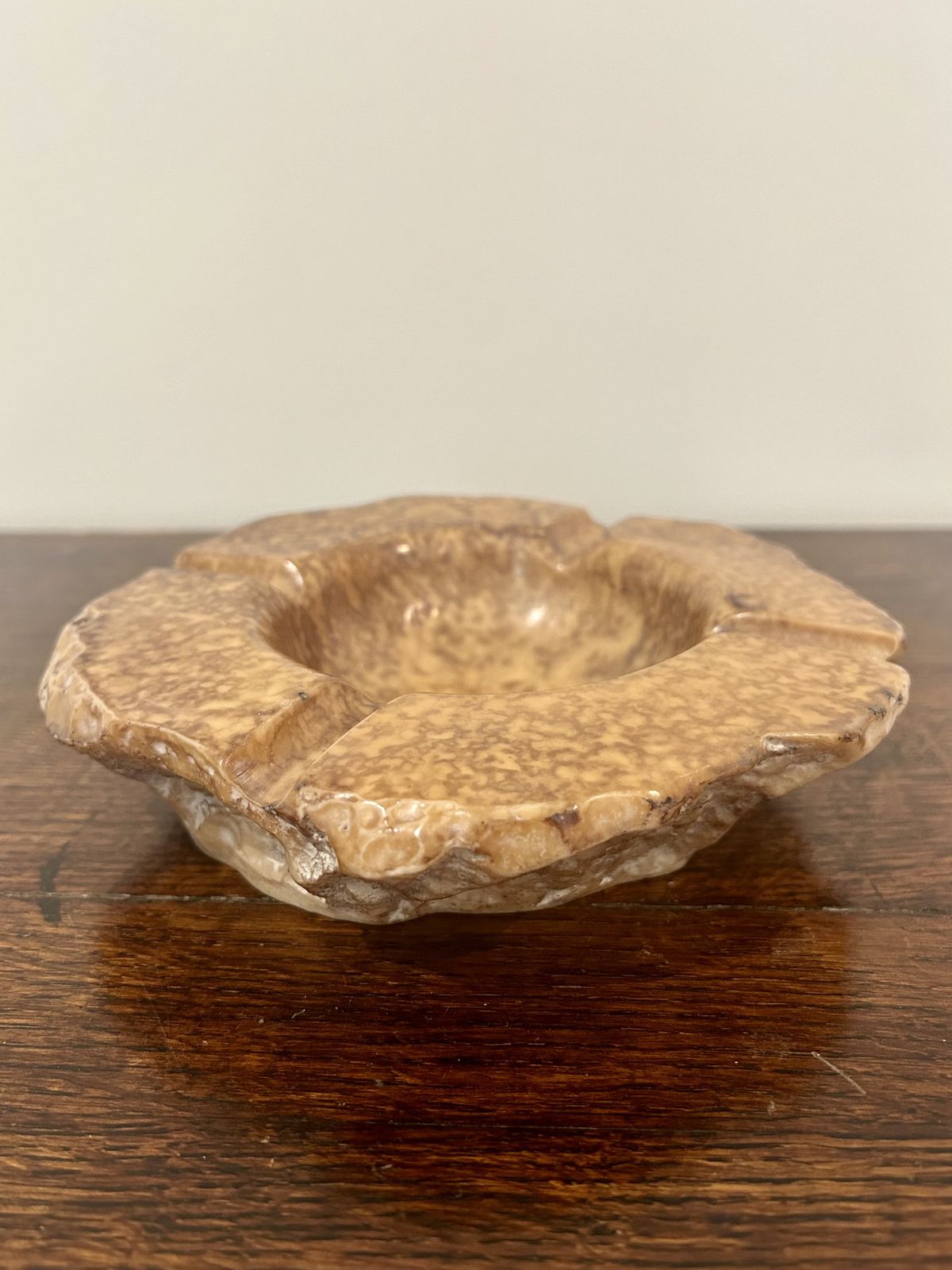 Vintage French Tan Alabaster Ashtray/Trinket Dish, With Brass Incense Holder photo Home Decor