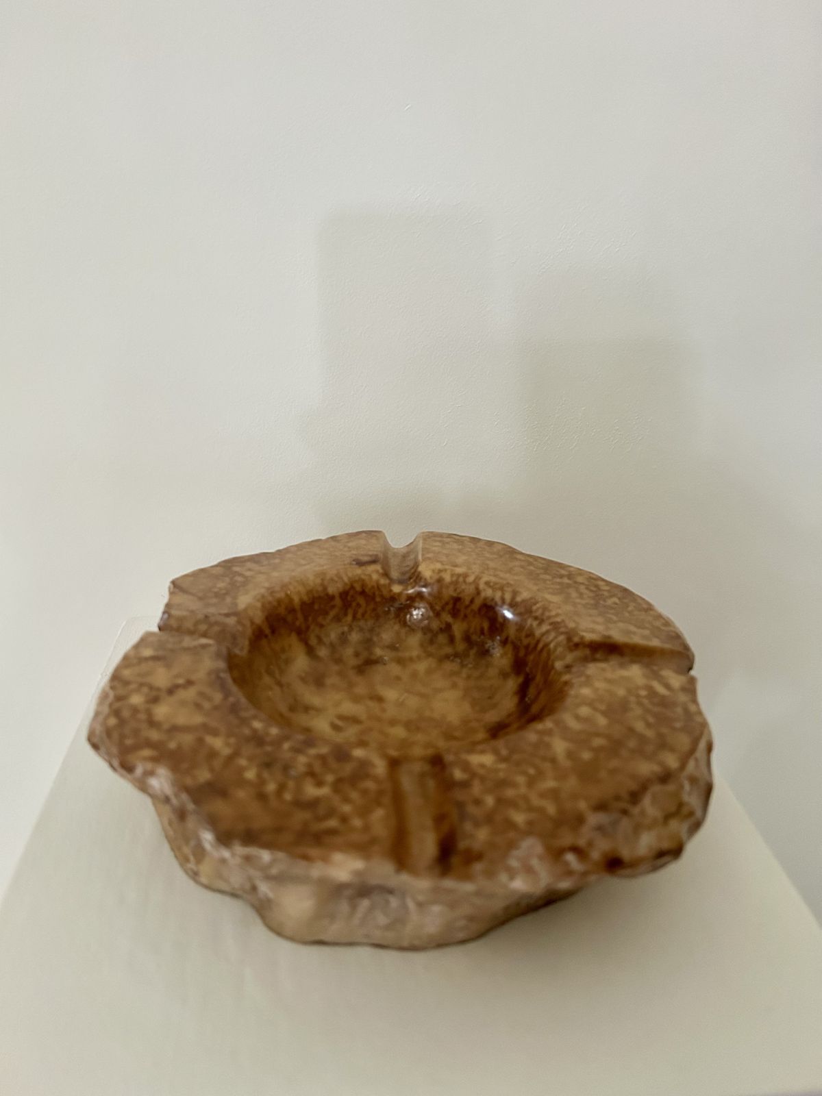 Vintage French Tan Alabaster Ashtray/Trinket Dish, With Brass Incense Holder photo vintage