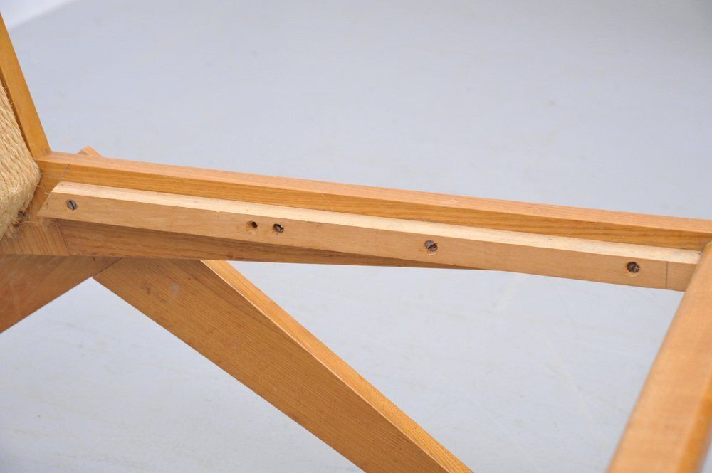 5201.0 Mid Century Ash Wood Scissor Chairs With Sisal Backrests By Pierre Jeanneret, 1950s, Set Of 2 photo
