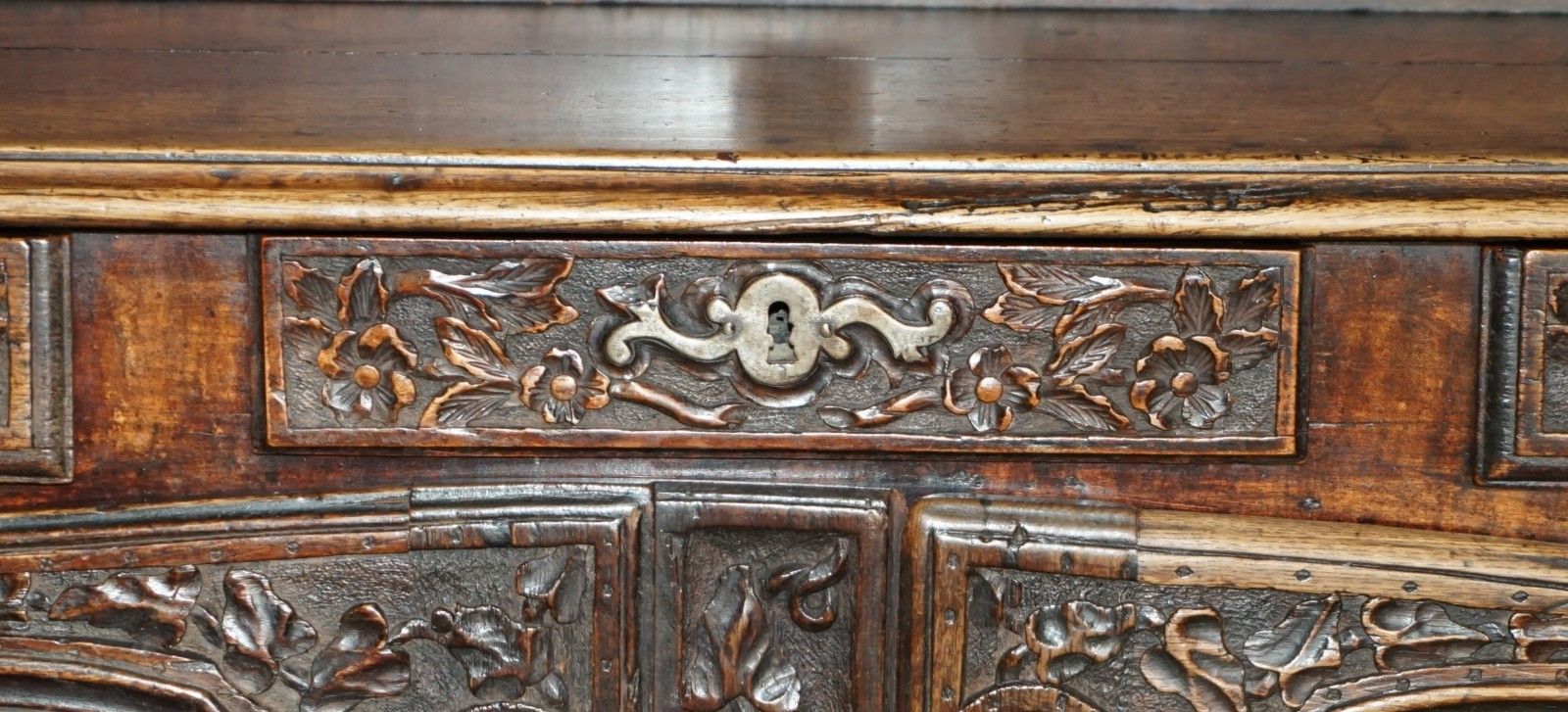Antique 1860 Ornately Hand Carved Dutch Housekeepers Linen Or Kitchen Cupboard photo buy