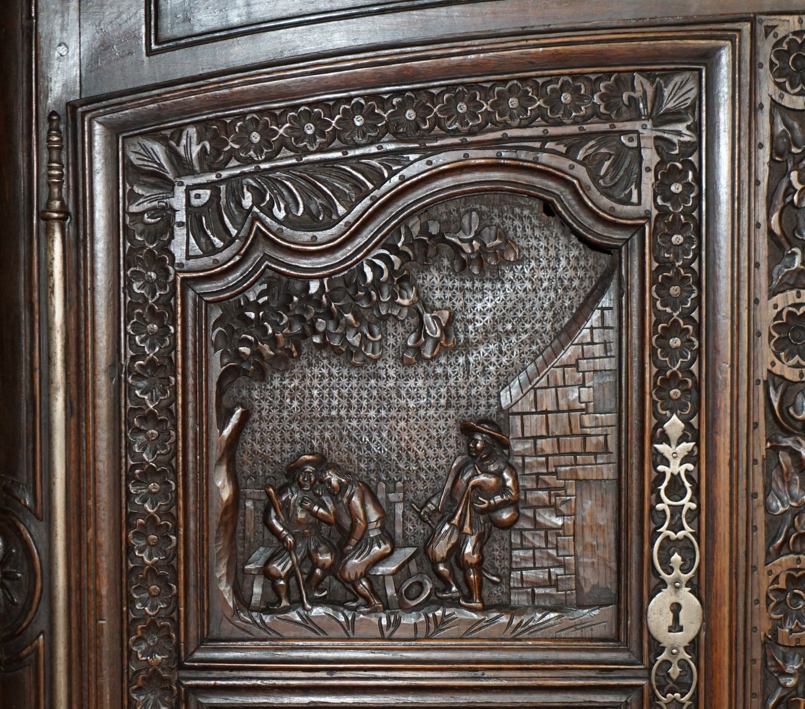 photo buy Antique 1860 Ornately Hand Carved Dutch Housekeepers Linen Or Kitchen Cupboard