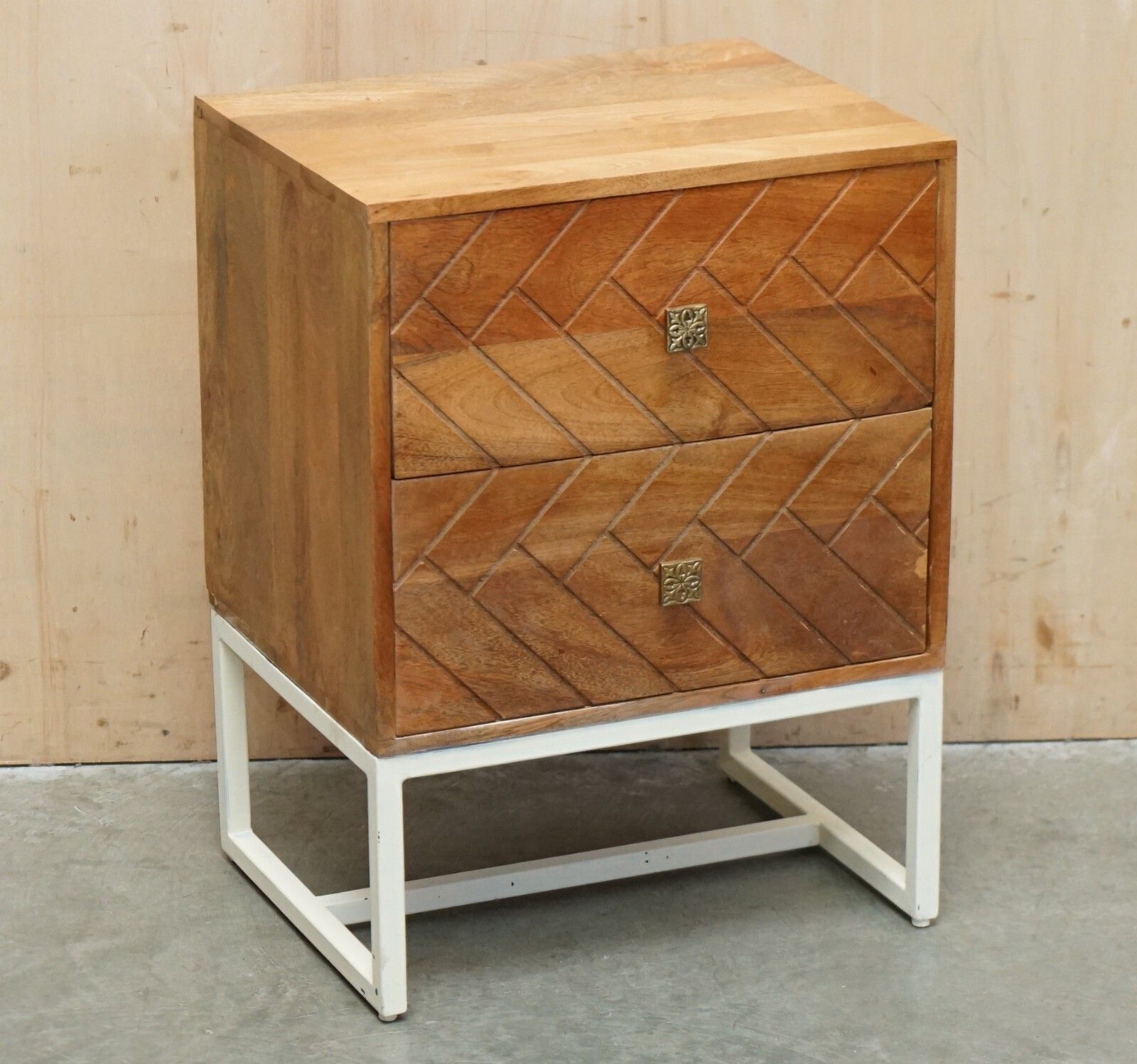 Vintage Style Recliamed Wood Two Drawer Side End Nightstand Lamp Wine Table photo furniture
