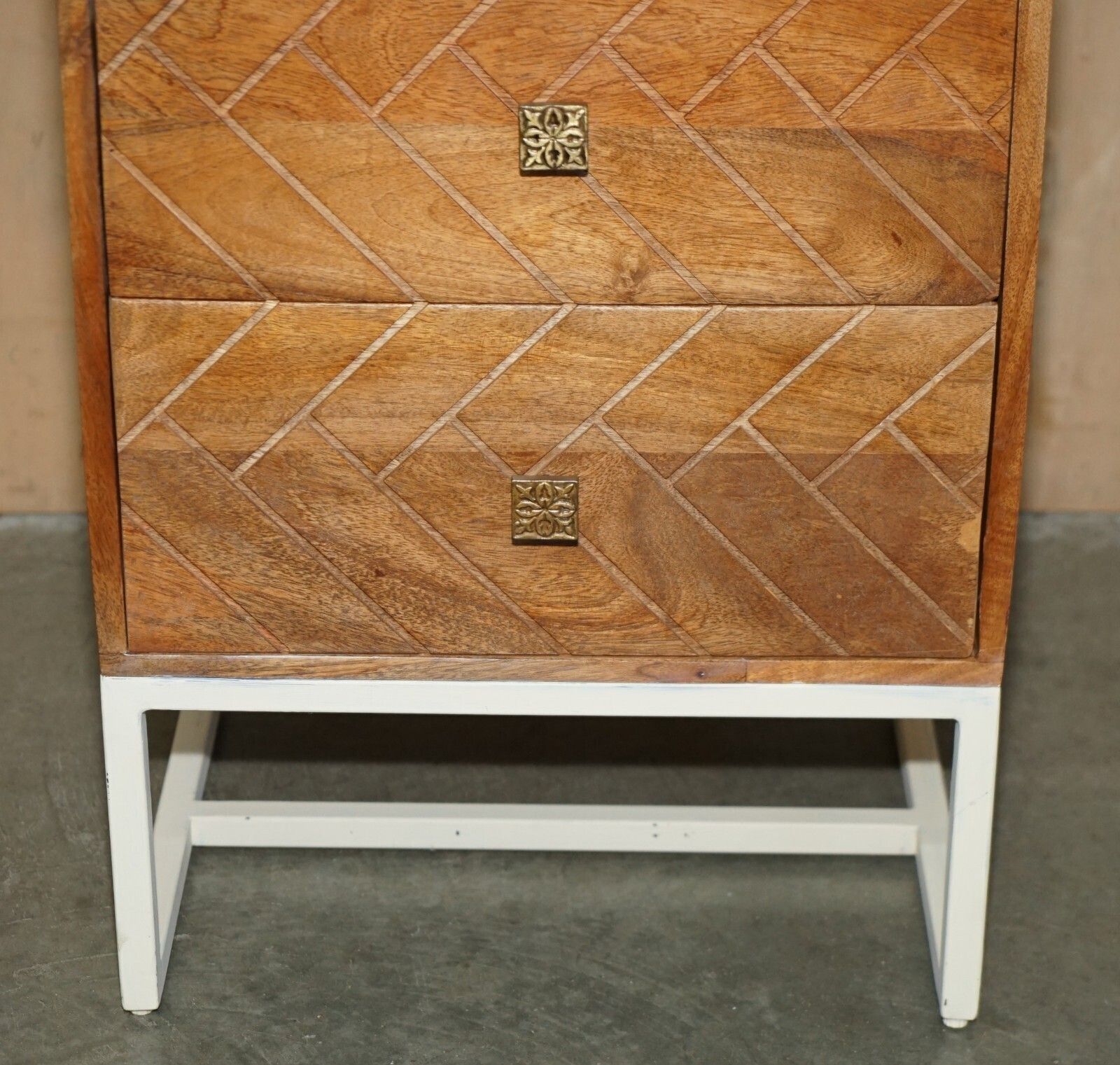 Vintage Style Recliamed Wood Two Drawer Side End Nightstand Lamp Wine Table photo buy