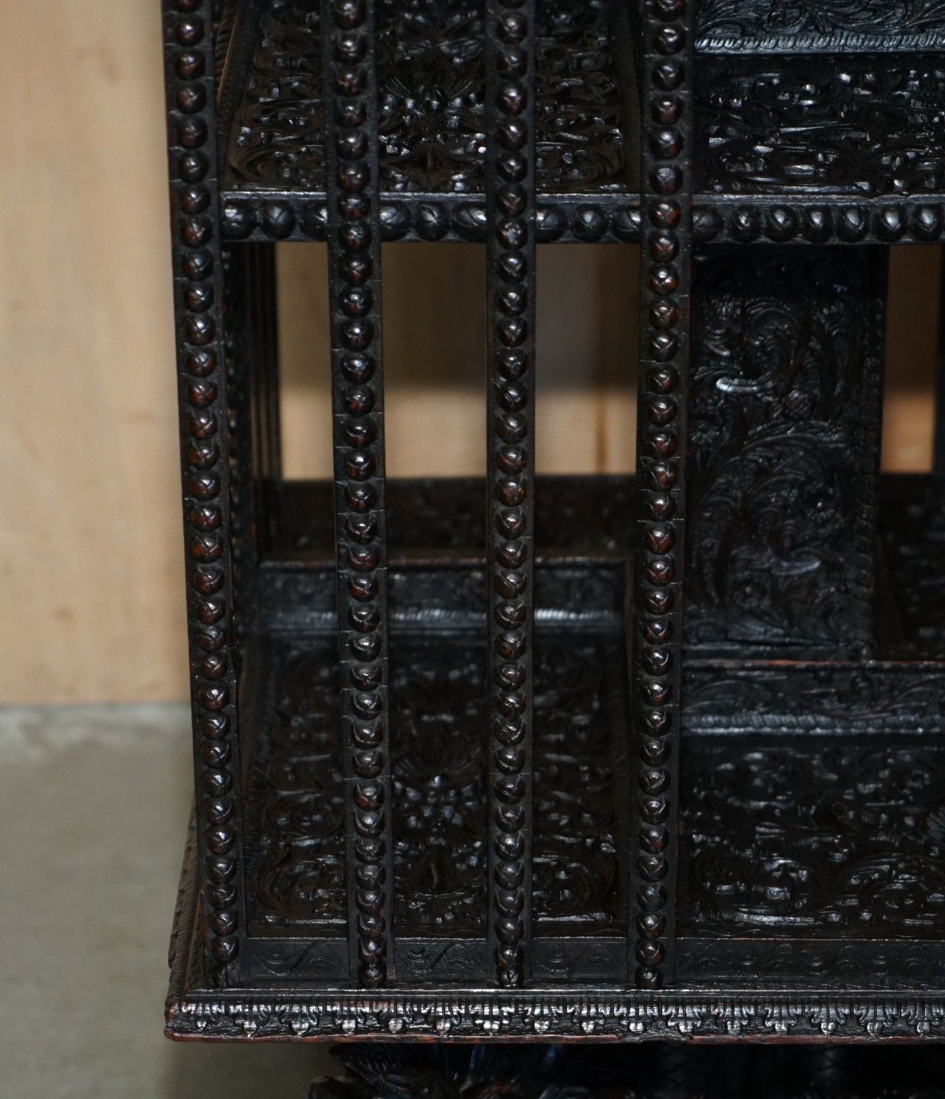 photo furniture Super Rare Antique 1880 Anglo Indian Ornately Carved Revolving Bookcase Table