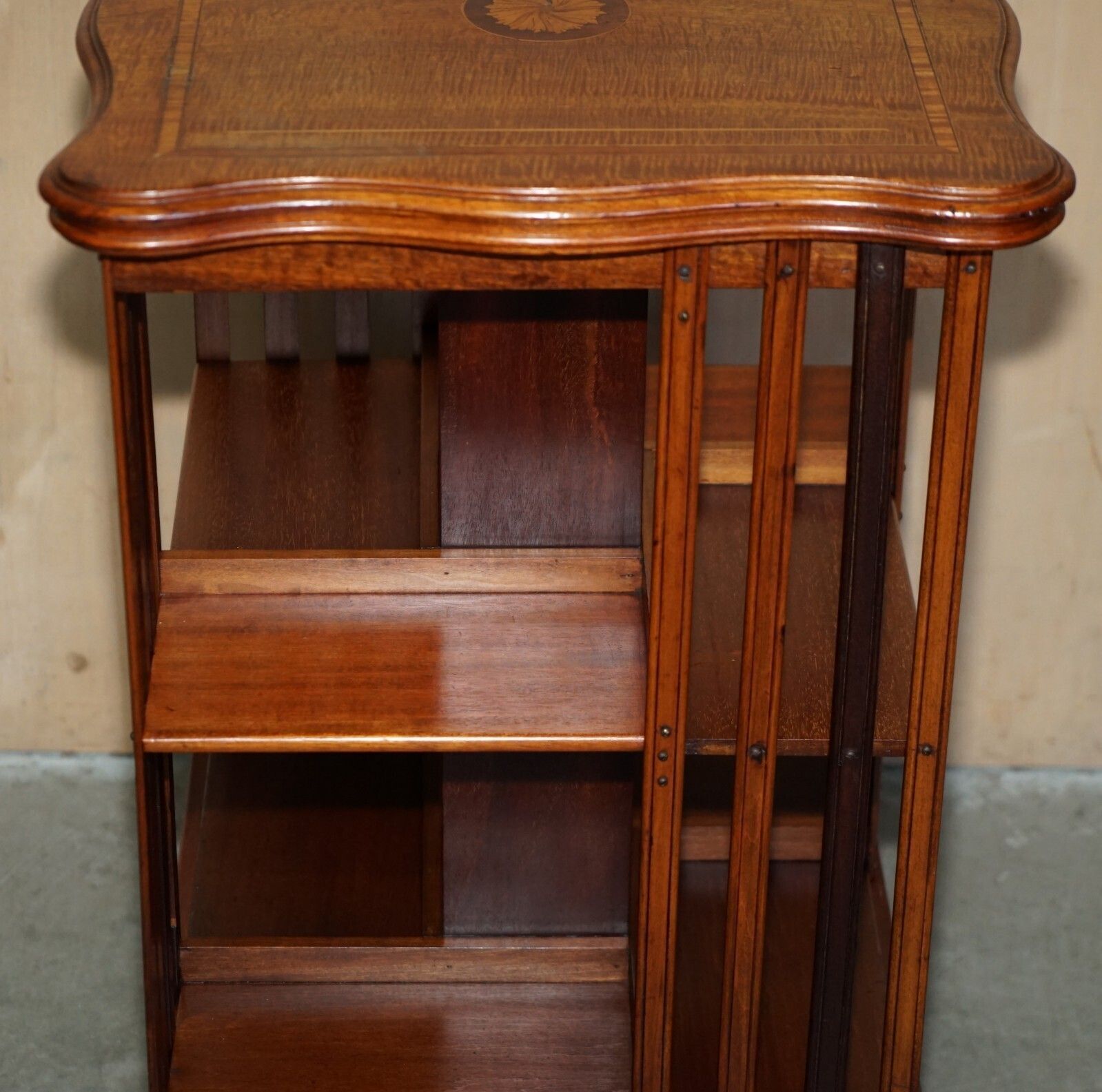 Fine Antique Sheraton Walnut, Satinwood & Porcelain Revolving Bookcase Table photo vintage