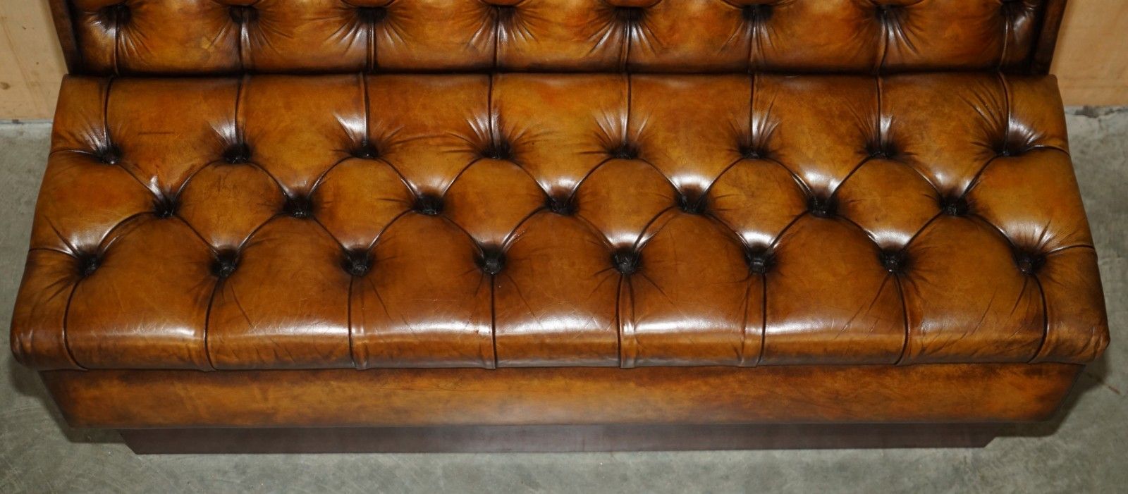 Pair Of Restored Antique Victorian Chesterfield Leather Snooker Hall Pub Benches photo 6950.0