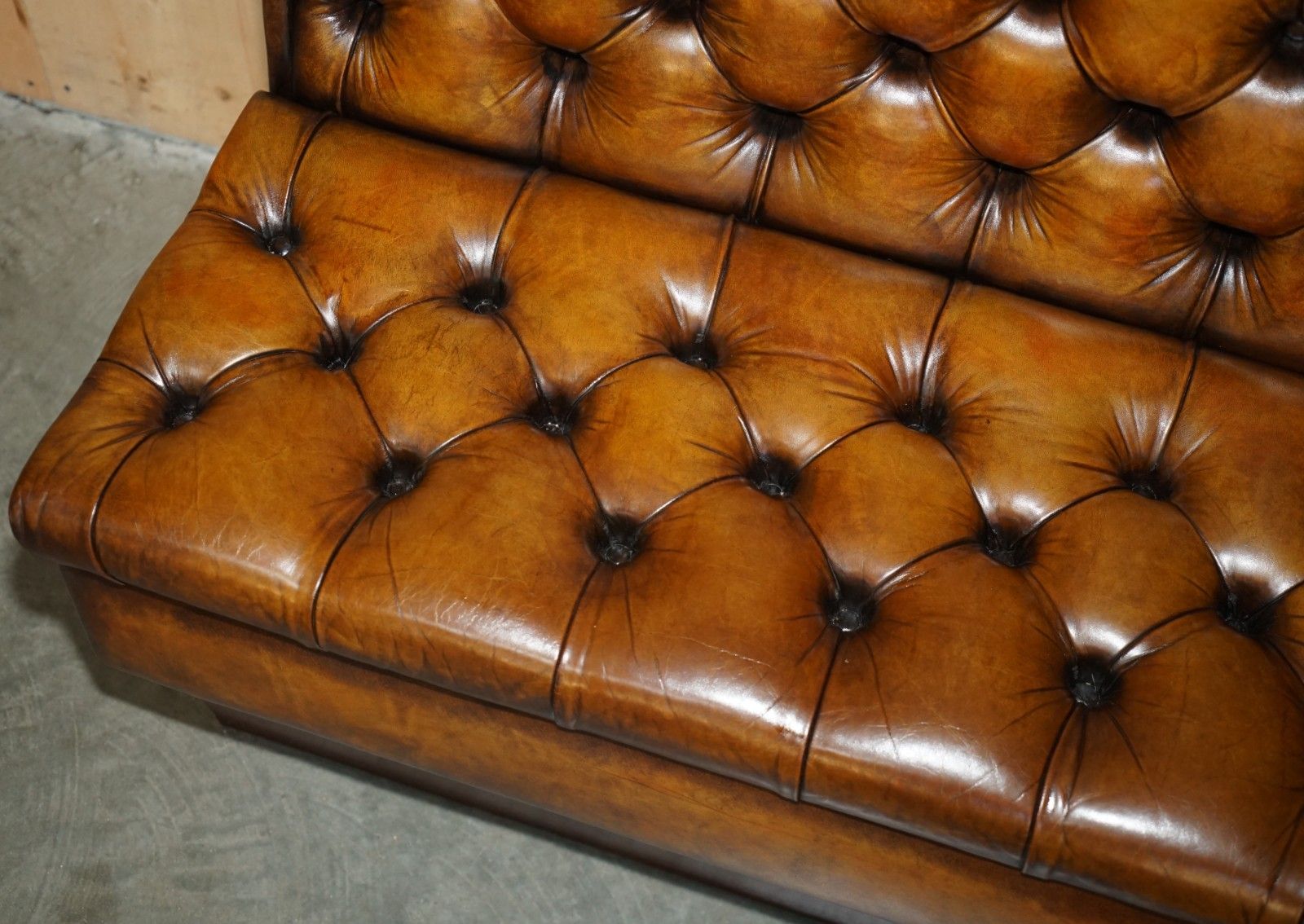 Pair Of Restored Antique Victorian Chesterfield Leather Snooker Hall Pub Benches photo vinterior