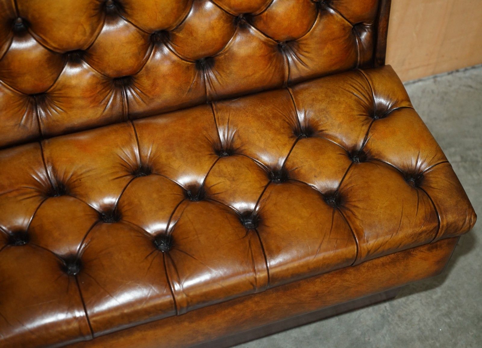 Pair Of Restored Antique Victorian Chesterfield Leather Snooker Hall Pub Benches photo buy