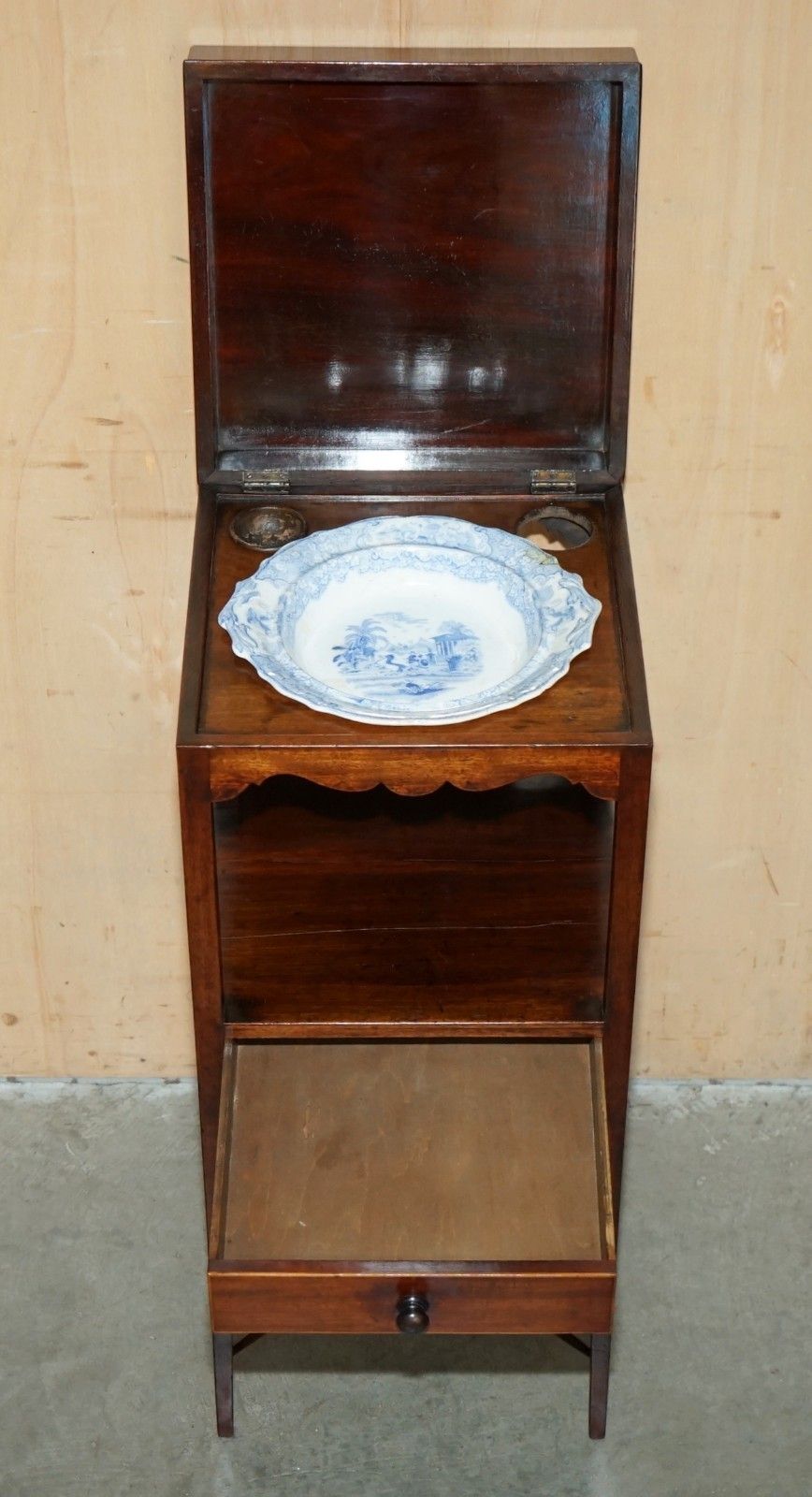 photo buy Antique Georgian Mahogany Wash Vanity Stand With J & Mp Bell Earthenware Bowl