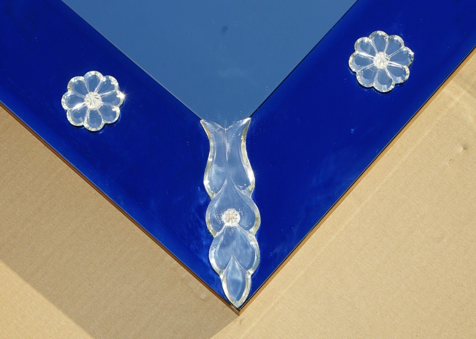 Very Large 151cm X 133cm Italian Venetian Cobalt Blue Cut Glass Wall Mirror photo buy