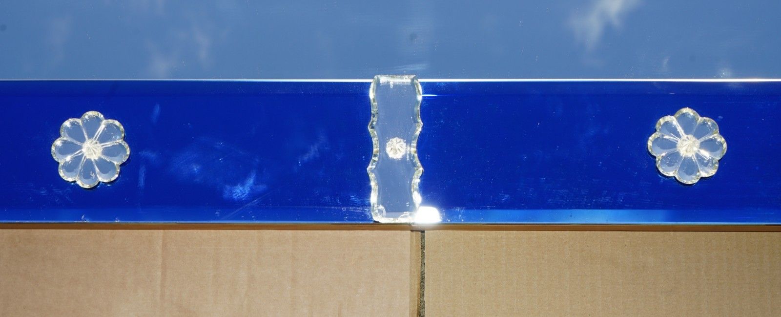 Very Large 151cm X 133cm Italian Venetian Cobalt Blue Cut Glass Wall Mirror photo vintage