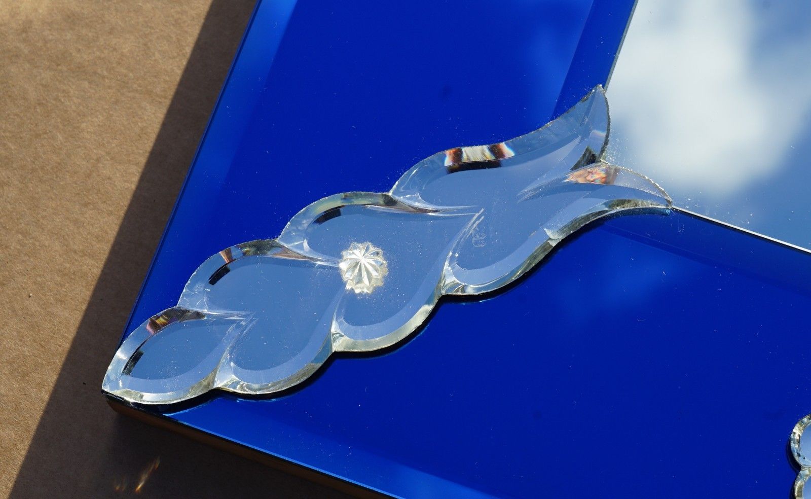 Home Decor Very Large 151cm X 133cm Italian Venetian Cobalt Blue Cut Glass Wall Mirror photo