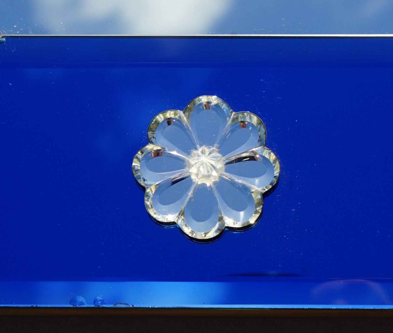 3950.0 Very Large 151cm X 133cm Italian Venetian Cobalt Blue Cut Glass Wall Mirror photo