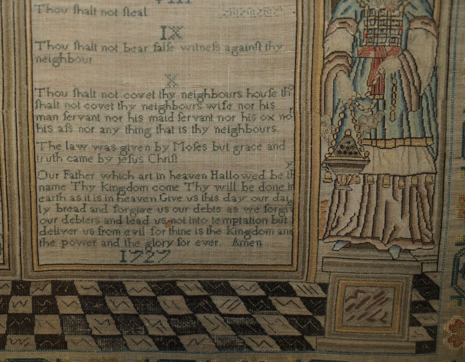 photo buy Important Antique 10 Commandments George I 1727 Needlework Sampler Mary Farran