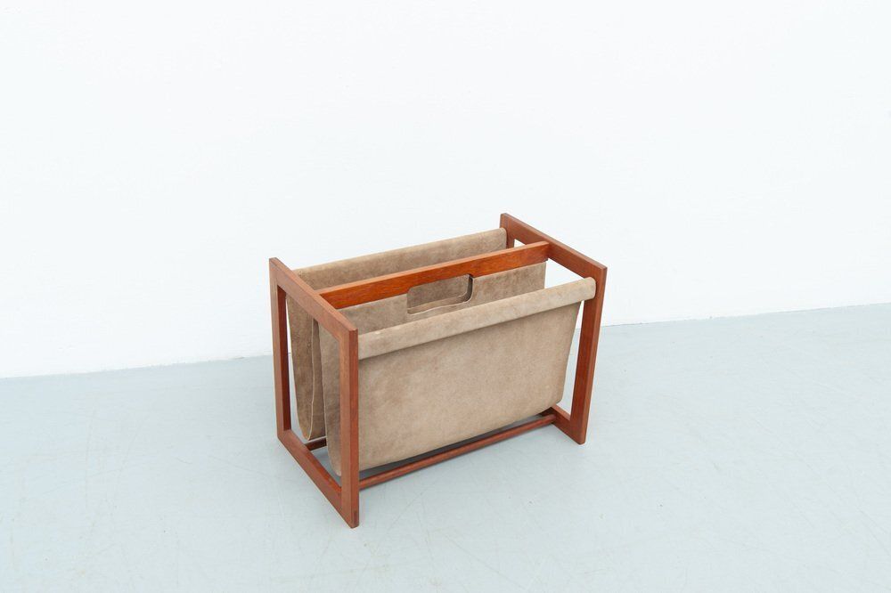 Teak & Leather Magazine Rack By Aksel Kjersgaard, 1960s photo furniture