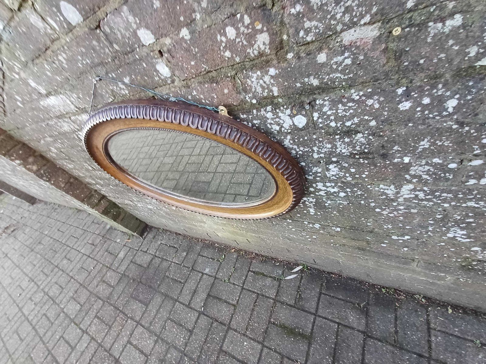 Large Vintage Early 20th Century Oval Wall Mirror Faux Wood Grain Painted Frame Bevelled Glass In Vgc Antique Highly But Subtly Decorative photo for sale
