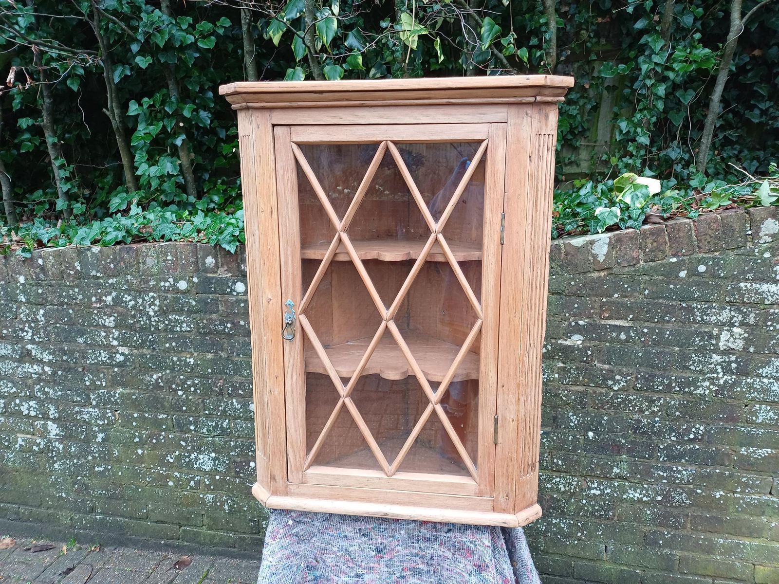 Victorian Stripped Pine Corner Cupboard Antique Rustic Glazed Cabinet Astral Glazed Door Country Kitchen Bathroom Storage
