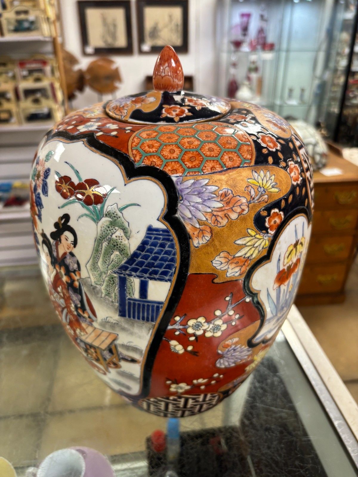 photo furniture Vintage Oriental Japanese Imari Hand Painted Jar With Lid