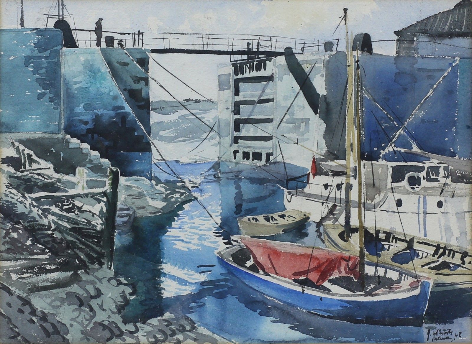 Watercolour On Paper By James McIntosh Patrick. St. Andrews Harbour Gates. photo furniture