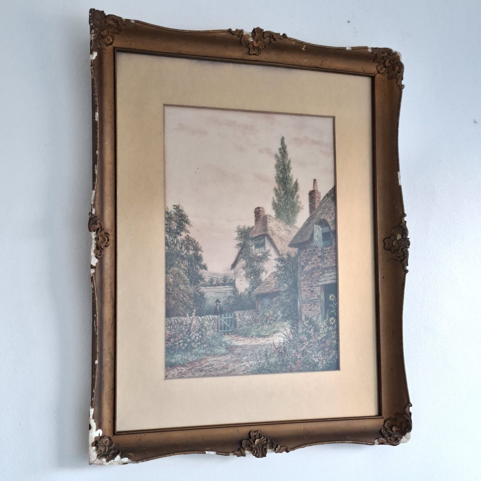 Albert Dunington Edwardian Watercolour Painting English Cottages Antique Art