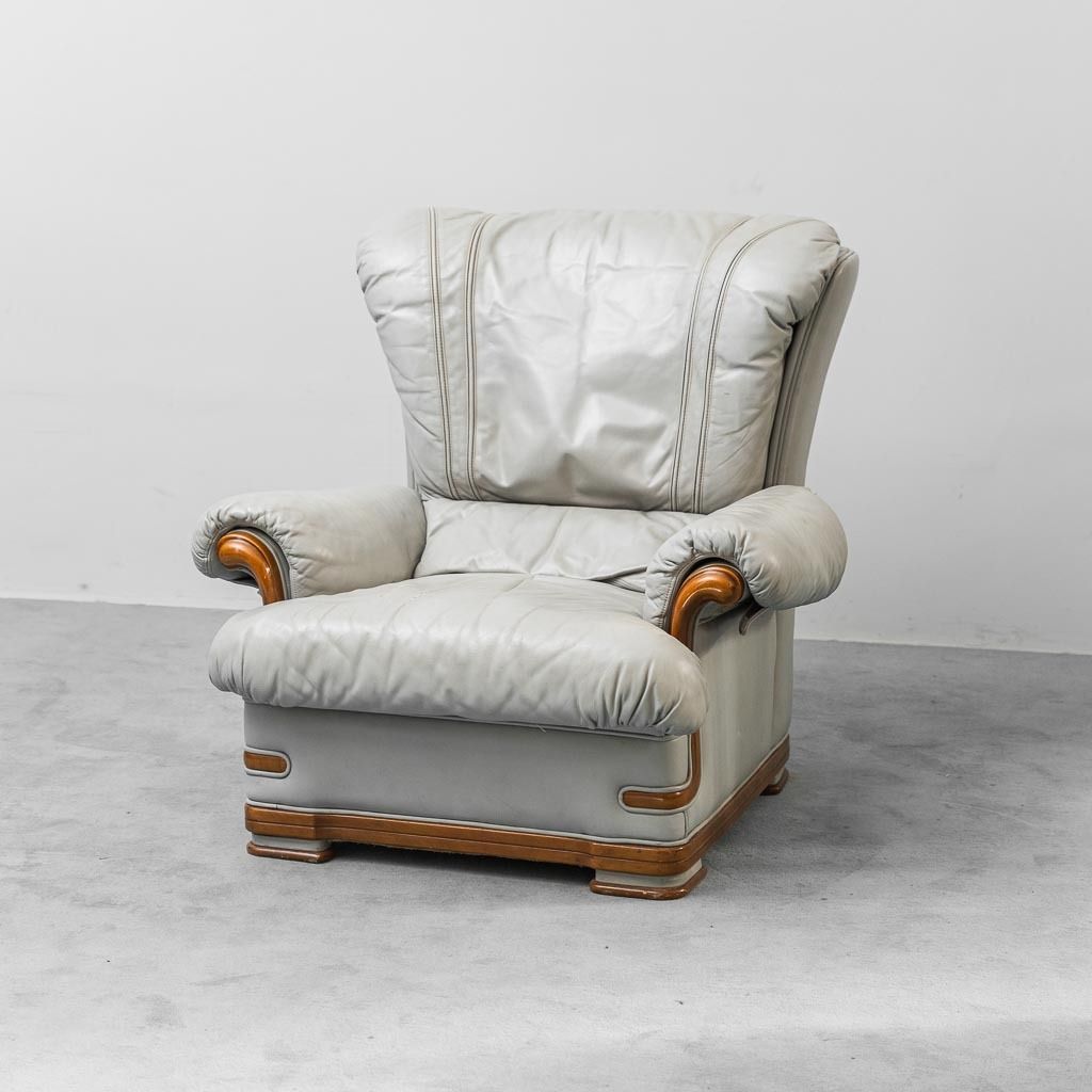 Pair Of Vintage Armchairs In Grey Leather And Wood, 1950s Modern Antiques photo 563.0