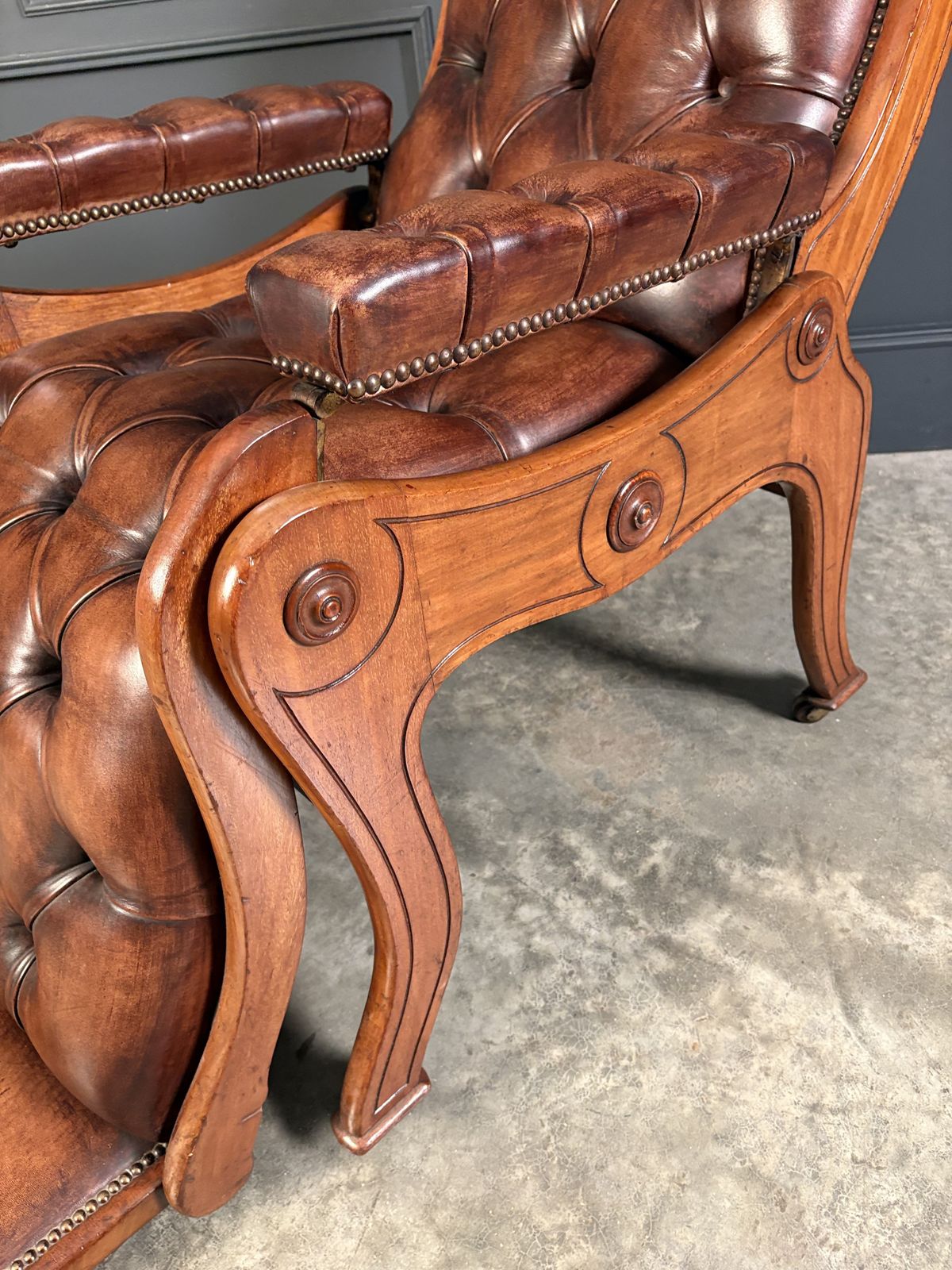 Superb Regency Mahogany & Leather Reclining Armchair photo vinterior