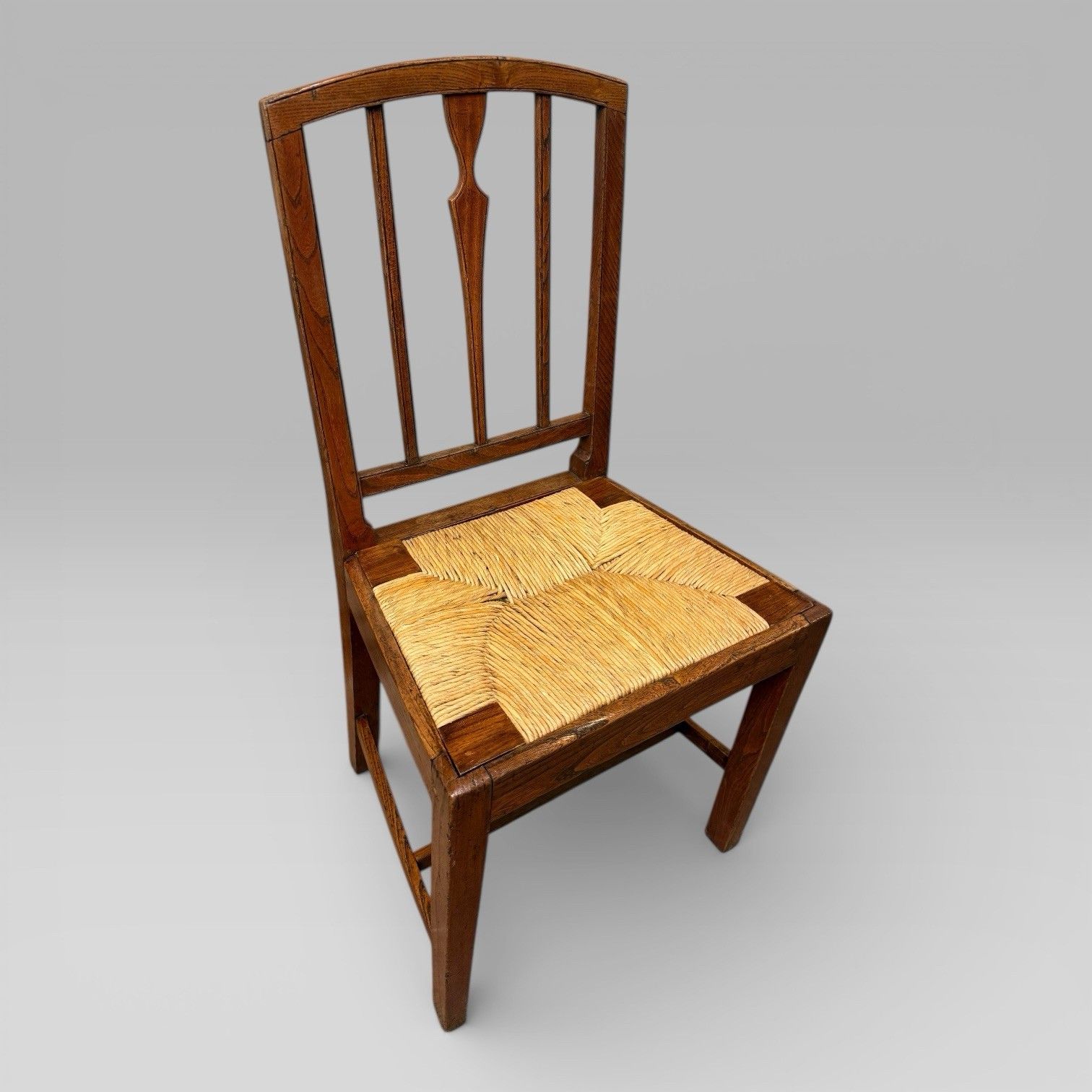 Antique 19th Century Elm Country Farmhouse Single Chair With Rush Seat photo for sale